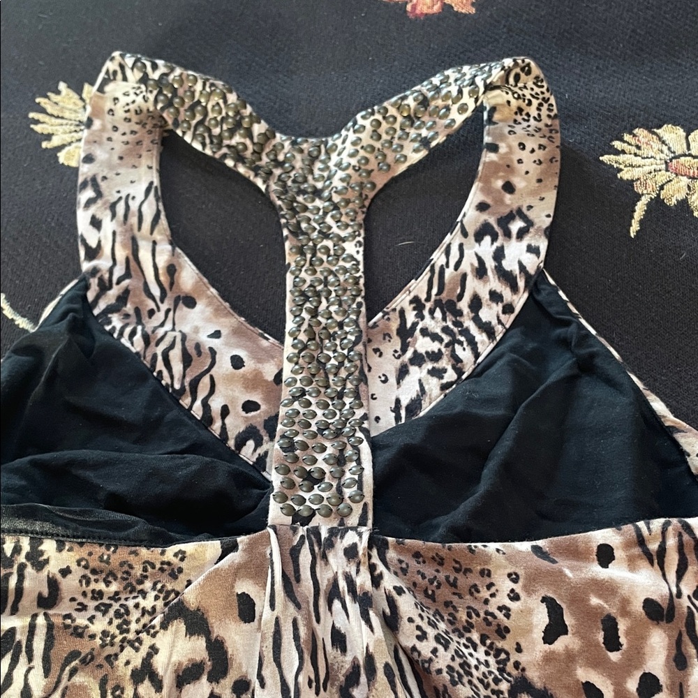 Animal Print Halter Top Dress with Embellished Studded Halter Neck & Strap